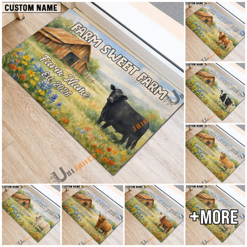 Uni Farm Sweet Farm Custom Name Cow Welcome Doormat