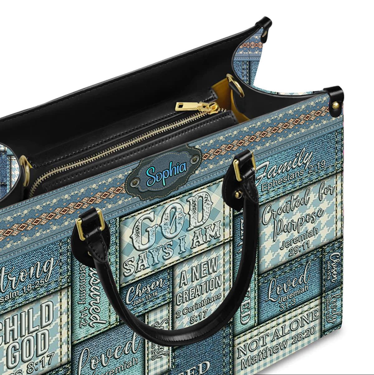 Vintage Denim God Says I Am Leather Handbag, Personalized Bags, Gifts for Women, Christmas Gift, CABLTB01110923.