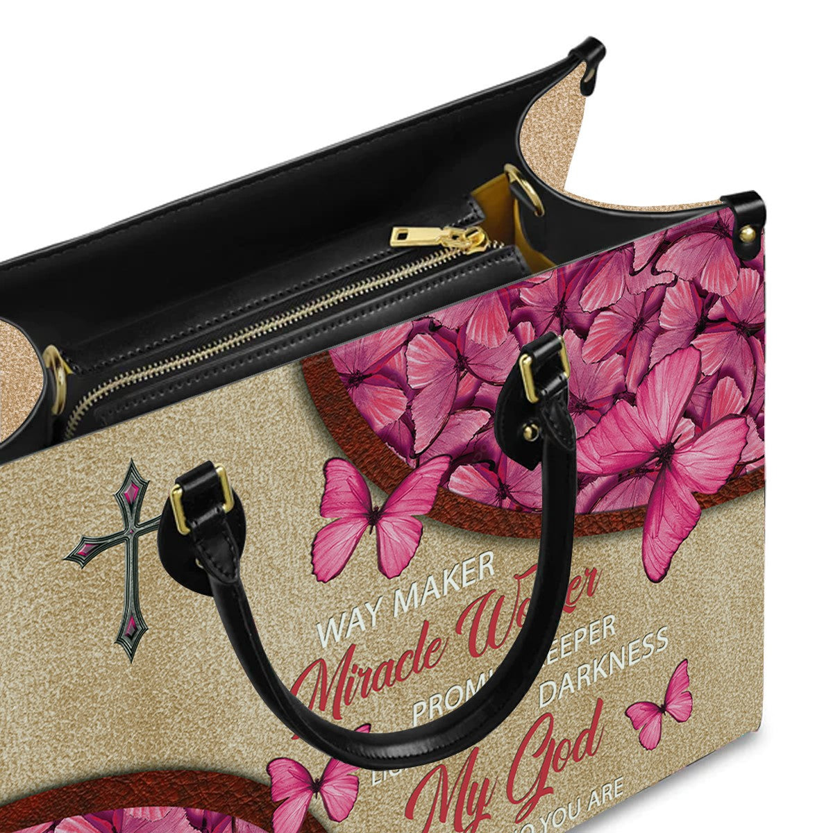 Way Maker Miracle Worker Leather Handbag, Butterfly Pink Leather Handbag, Gifts for Women, CABLTB01311023.