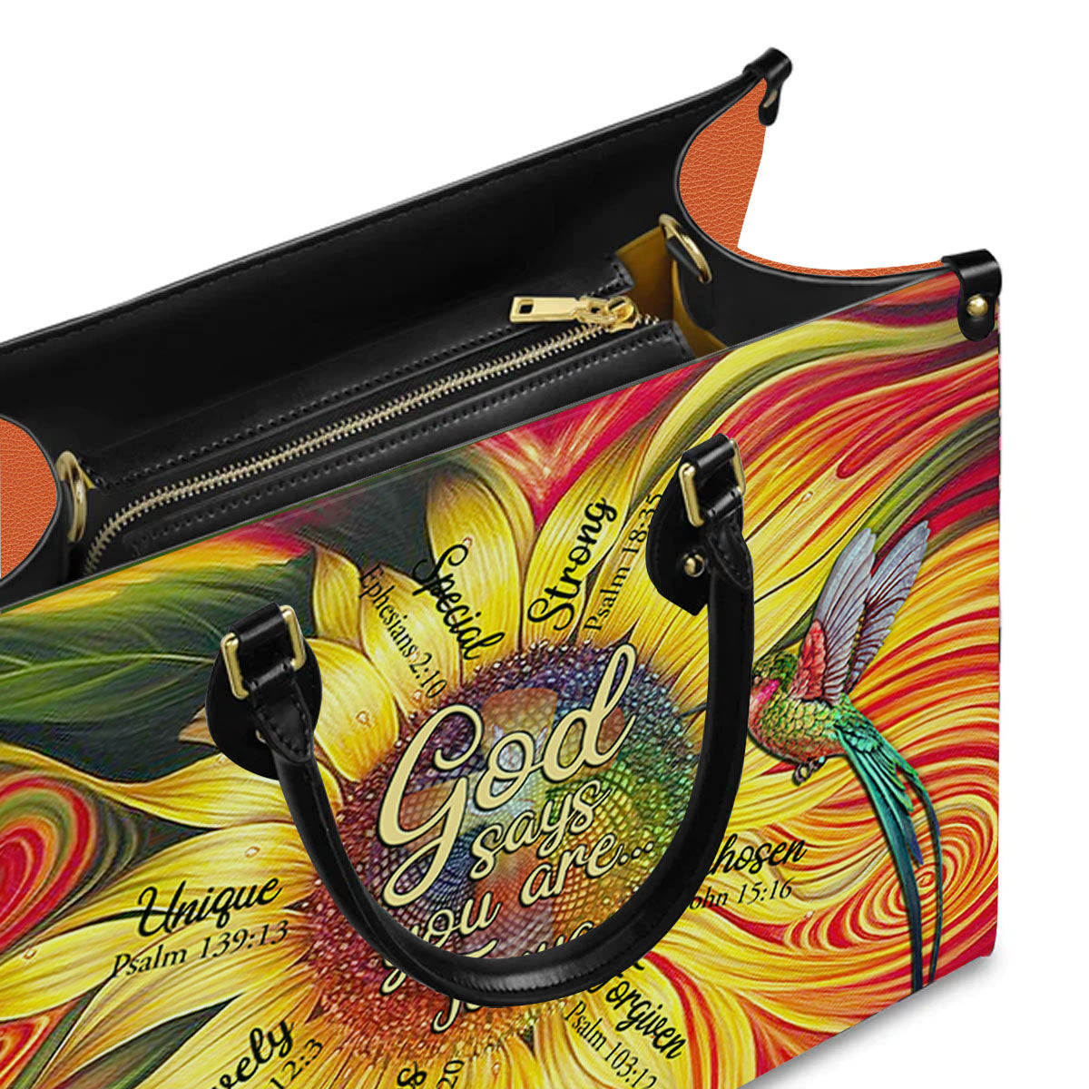 GOD Says You Are Leather Handbag, Sunflower Hummingbird Leather Handbag, Gifts for Women, CABLTB01181023.