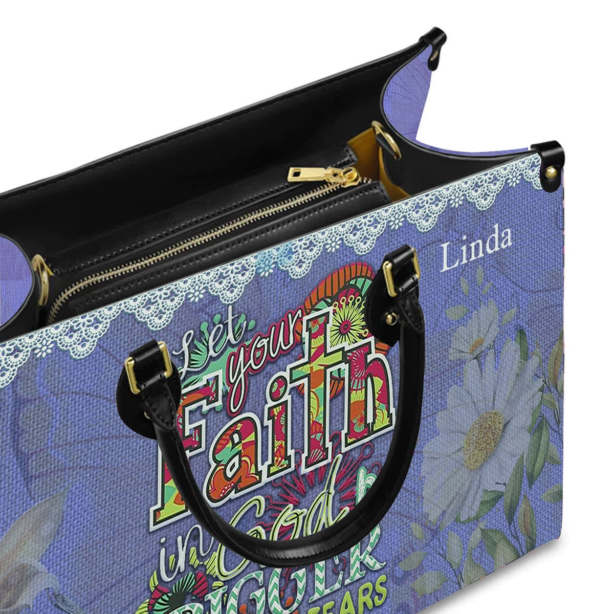Let Your Faith Be Bigger Than Your Fear Leather Handbag Purple, Personalized Bags, Gifts for Women, Christmas Gift, CABLTB01061023.
