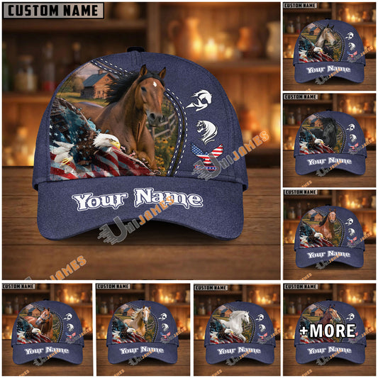 Unijames Personalized Horse & Bald Eagle USA Flag Baseball Cap