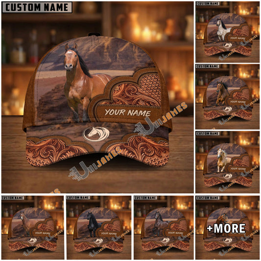 Unijames Personalized Western Horse Tooled Leather Cap (9 Horses)