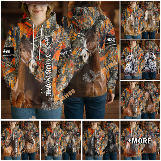 Uni Custom Name Horse Lover Camo 3D Hoodie