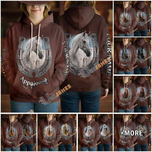 UniJames Personalized Horse Breed Horseshoe Brown Leather 3D Hoodie