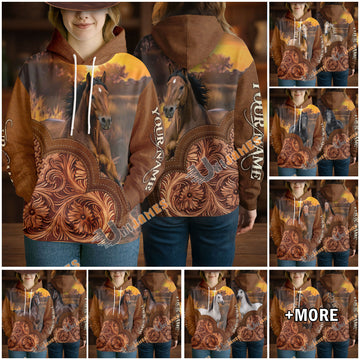 UniJames Personalized Western Tooled Leather Horse 3D Hoodie