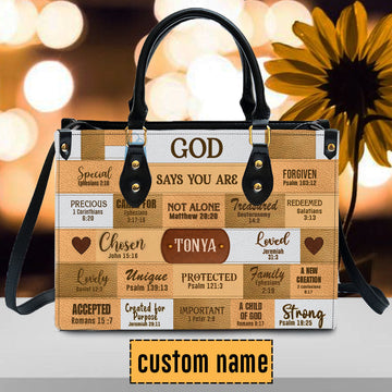 God Says I Am Leather Handbag Beige, Personalized Bags, Gifts for Women, Christmas Gift, CABLTB01240923.