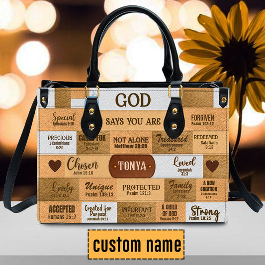 God Says I Am Leather Handbag Beige, Personalized Bags, Gifts for Women, Christmas Gift, CABLTB01240923.