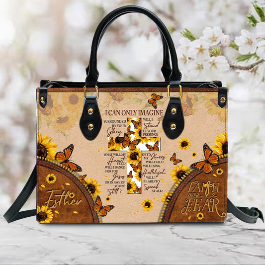 I Can Only Imagine Leather Handbag, Butterfly Sunflower Cross Leather Handbag, Gifts for Women, CABLTB02311023.