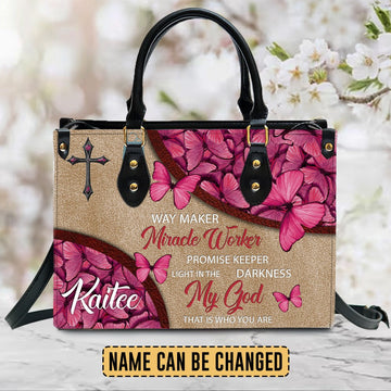 Way Maker Miracle Worker Leather Handbag, Butterfly Pink Leather Handbag, Gifts for Women, CABLTB01311023.
