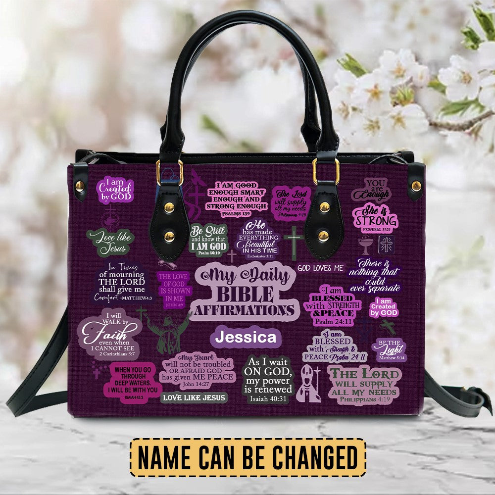 My Daily Bible Affirmations Purple Leather Handbag, Handbag Design, Personalized Leather Handbag, Gifts for Women, CABLTB171223.