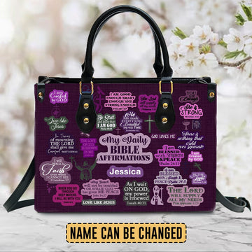 My Daily Bible Affirmations Purple Leather Handbag, Handbag Design, Personalized Leather Handbag, Gifts for Women, CABLTB171223.