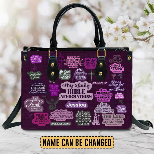 My Daily Bible Affirmations Purple Leather Handbag, Handbag Design, Personalized Leather Handbag, Gifts for Women, CABLTB171223.