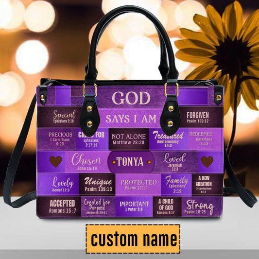 God Says You Are Leather Handbag Purple, Personalized Bags, Gifts for Women, Christmas Gift, CABLTB02220923.