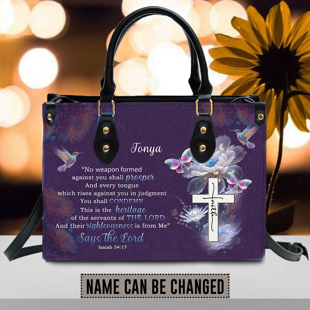 Says The Lord Isaiah 54:17 Leather Handbag Purple, Personalized Bags, Gifts for Women, Christmas Gift, CABLTB01290923.