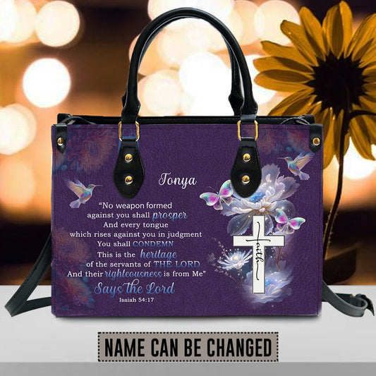 Says The Lord Isaiah 54:17 Leather Handbag Purple, Personalized Bags, Gifts for Women, Christmas Gift, CABLTB01290923.