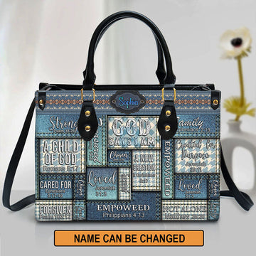 Vintage Denim God Says I Am Leather Handbag, Personalized Bags, Gifts for Women, Christmas Gift, CABLTB01110923.