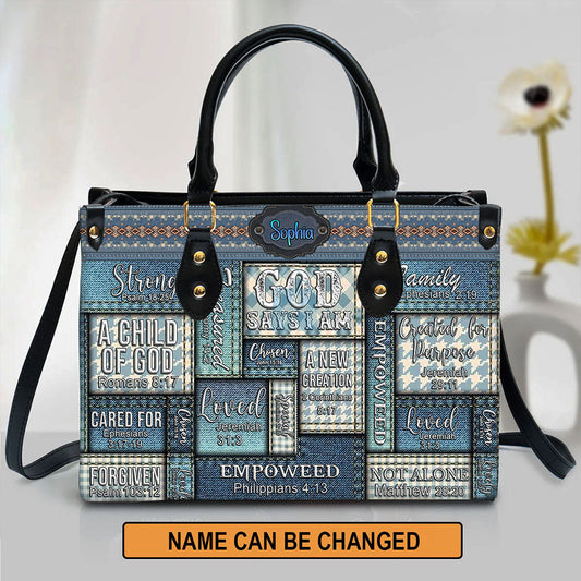 Vintage Denim God Says I Am Leather Handbag, Personalized Bags, Gifts for Women, Christmas Gift, CABLTB01110923.