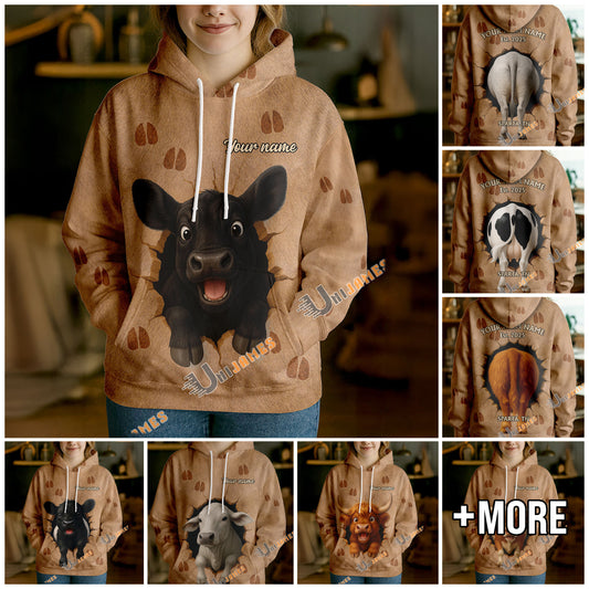 Uni Personalized Name & Farm Name Cute Cow Breakthrough Hoodie