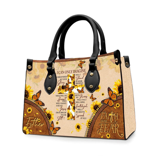 I Can Only Imagine Leather Handbag, Butterfly Sunflower Cross Leather Handbag, Gifts for Women, CABLTB02311023.