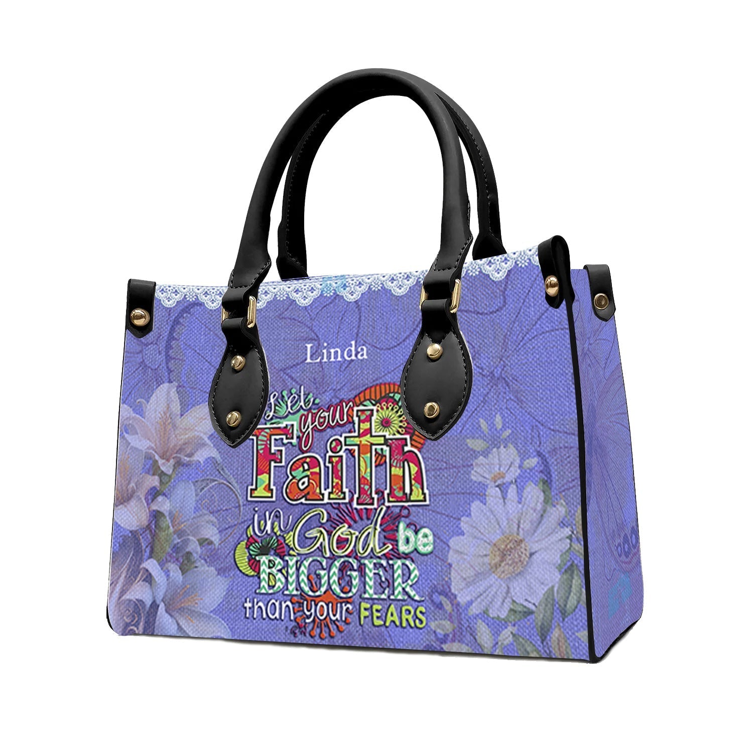 Let Your Faith Be Bigger Than Your Fear Leather Handbag Purple, Personalized Bags, Gifts for Women, Christmas Gift, CABLTB01061023.