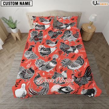 Uni Chicken Art Pattern Custom Name Bedding Set