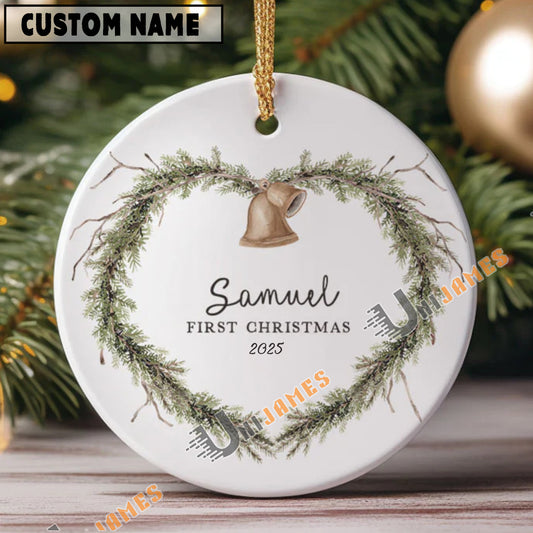 UniJames Personalized Baby's First Christmas Ornament, Heart Wreath Ceramic Ornament