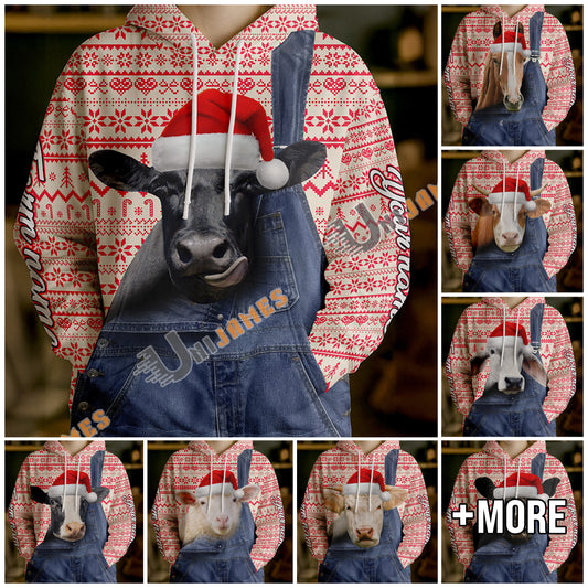 Uni Personalized Name & Farm Name Merry Christmas Cow Hoodie