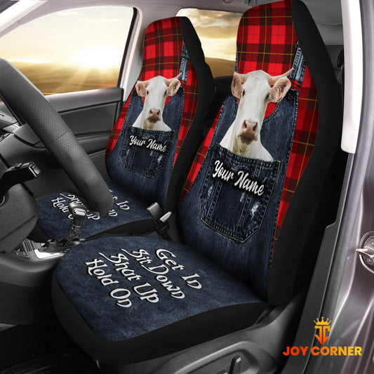 Uni Customized Name Charolais Jean Overalls Pattern Car Seat Covers (2Pcs)