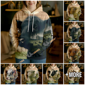 Uni Personalized Name & Farm Name Peaceful Countryside Cow Hoodie