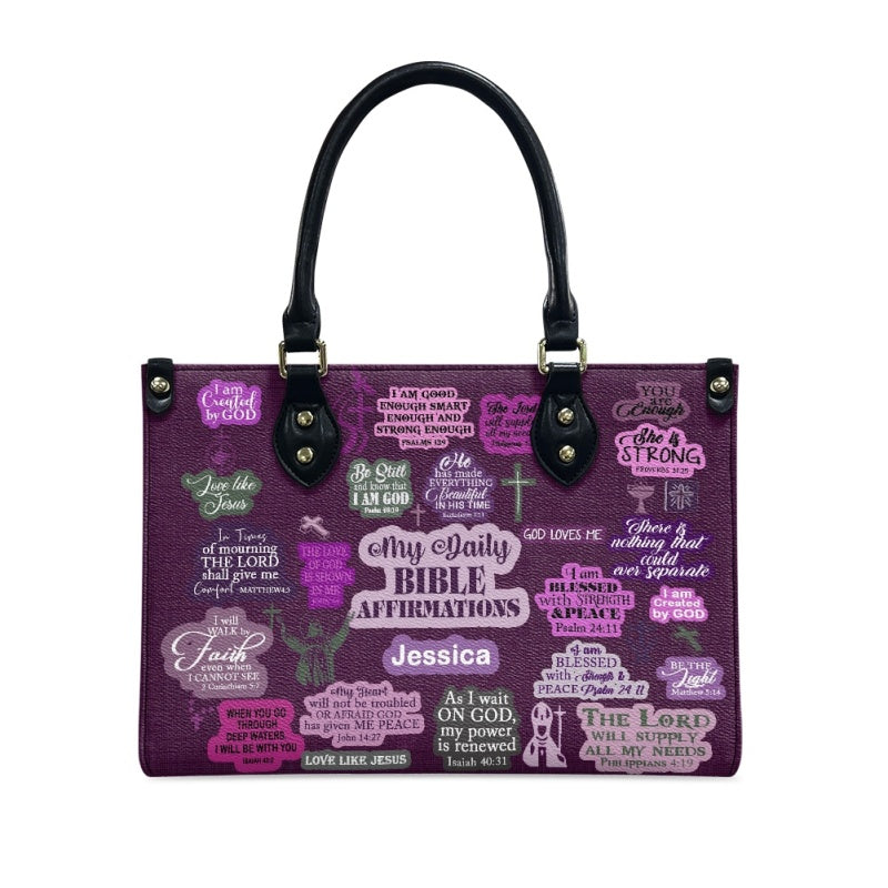 My Daily Bible Affirmations Purple Leather Handbag, Handbag Design, Personalized Leather Handbag, Gifts for Women, CABLTB171223.