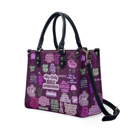 My Daily Bible Affirmations Purple Leather Handbag, Handbag Design, Personalized Leather Handbag, Gifts for Women, CABLTB171223.