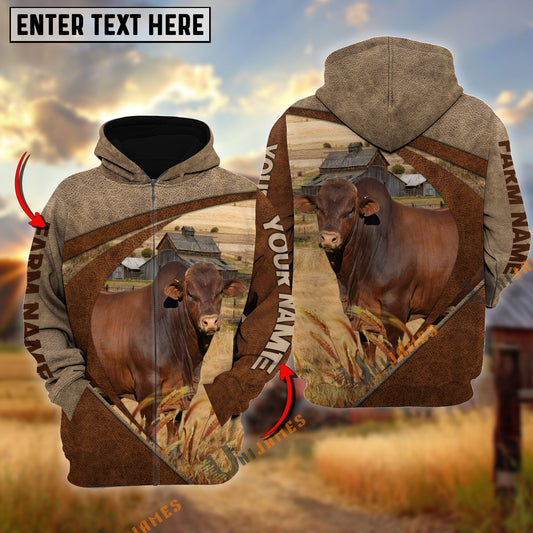 Uni Beefmaster Personalized Name, Farm Name 3D Mix Leather Pattern Hoodie