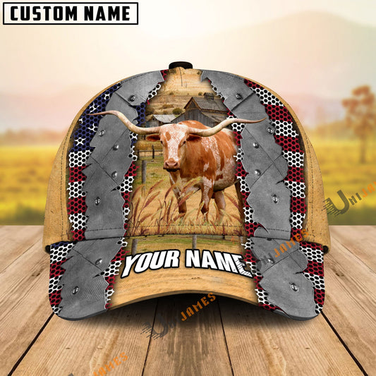 Uni Texas Longhorn Flag Net Pattern Customized Name Cap