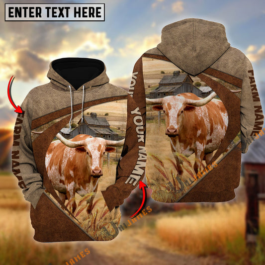 Uni Texas Longhorn Personalized Name, Farm Name 3D Mix Leather Pattern Hoodie