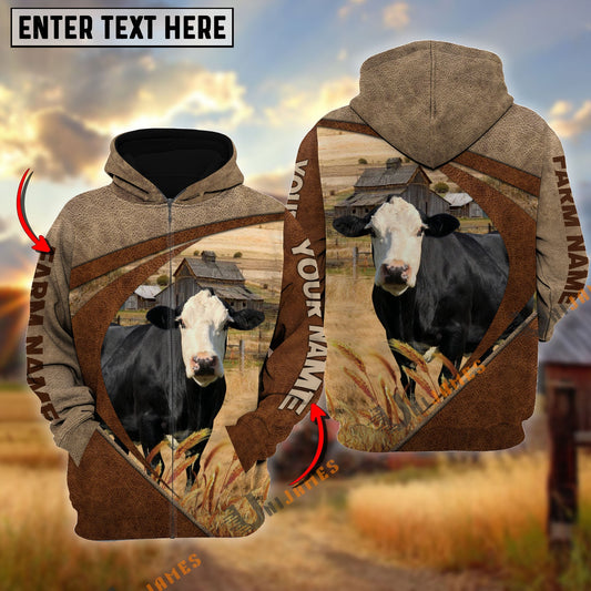 Uni Black Baldy Personalized Name, Farm Name 3D Mix Leather Pattern Hoodie