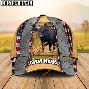 Uni Black Angus Flag Net Pattern Customized Name Cap