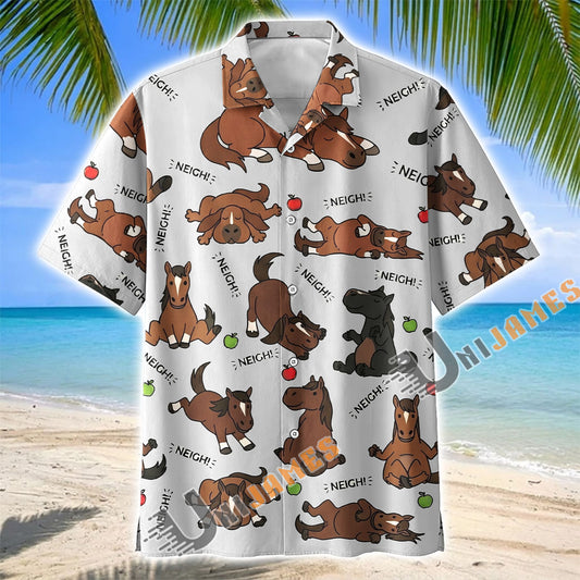 Unijames Cute Cartoon Morgan Horse Neigh Pattern Hawaiian Shirt
