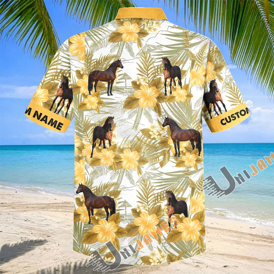 Unijames Personalized Morgan Horse Yellow Hibiscus Hawaiian Shirt