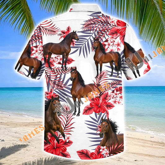 Unijames Morgan Horse Red Hibiscus Tropical Hawaiian Shirt