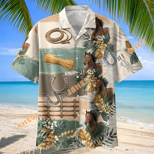 Unijames Morgan Horse Tropical Floral Hawaiian Shirt