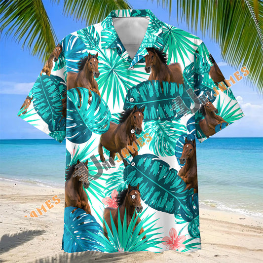 Unijames Morgan Horse In Tropical Leaves Pattern Hawaiian Shirt