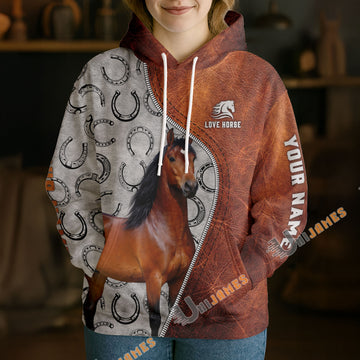 UniJames Personalized Morgan Horse Split Faux Leather & Horseshoe 3D Hoodie