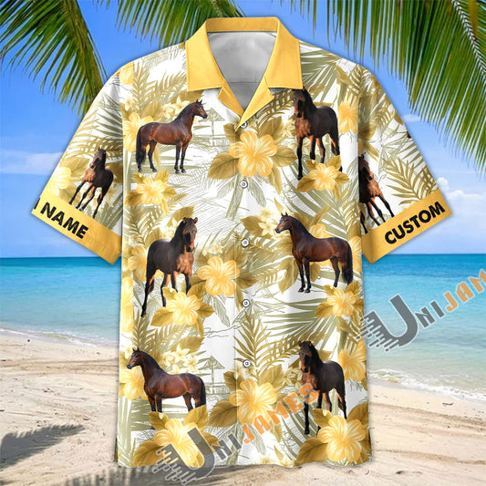 Unijames Personalized Morgan Horse Yellow Hibiscus Hawaiian Shirt