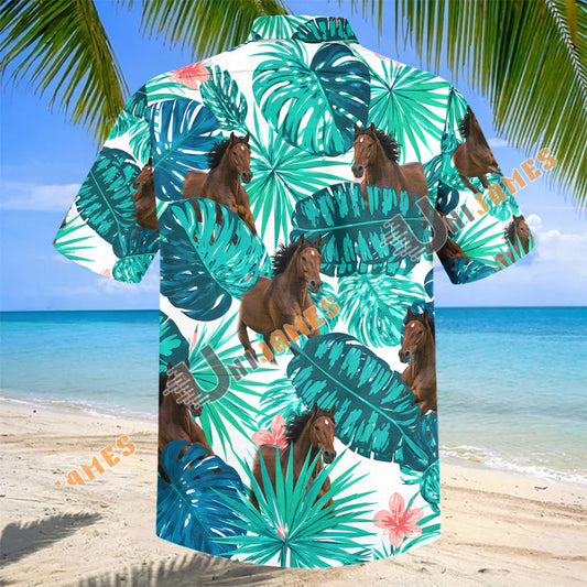 Unijames Morgan Horse In Tropical Leaves Pattern Hawaiian Shirt