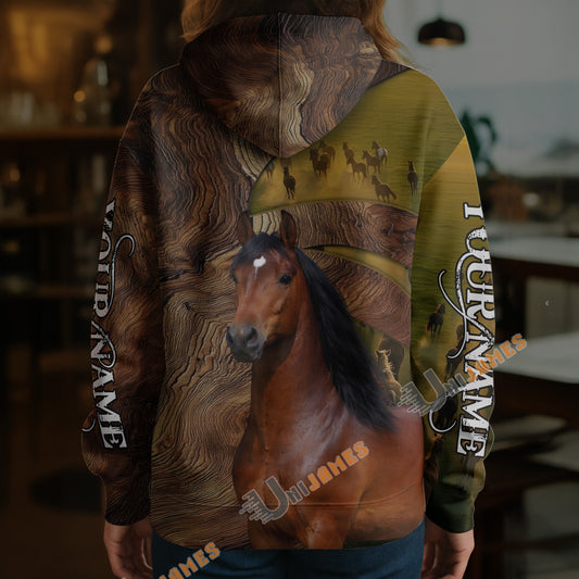 Unijames Personalized Morgan Horse Wood Grain Meadow Hoodie