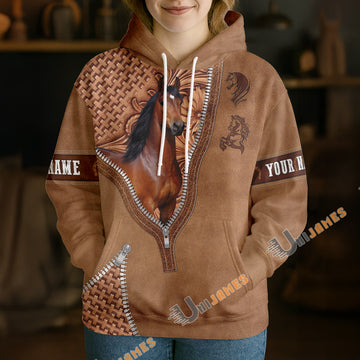 UniJames Morgan Horse Faux Zipper Tooled Leather 3D Hoodie