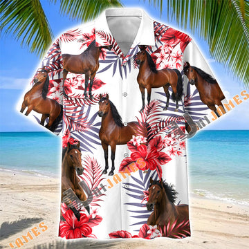Unijames Morgan Horse Red Hibiscus Tropical Hawaiian Shirt