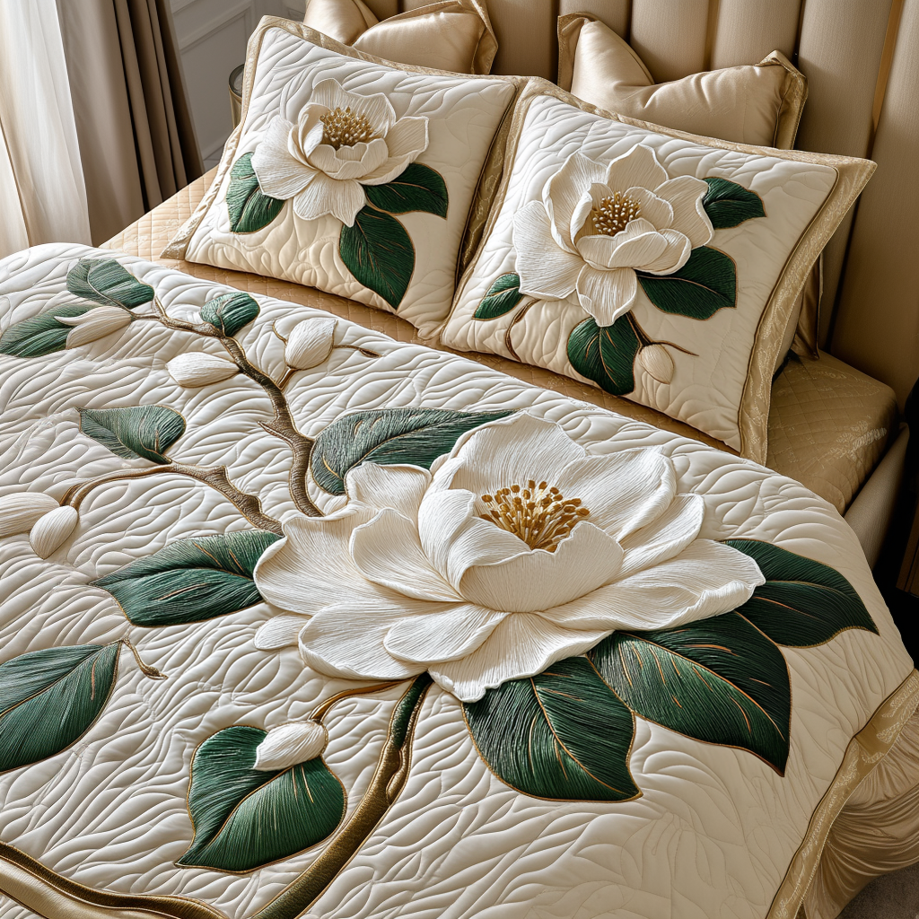 Flower 3-Piece Quilted Bedding Set NCU0VT169