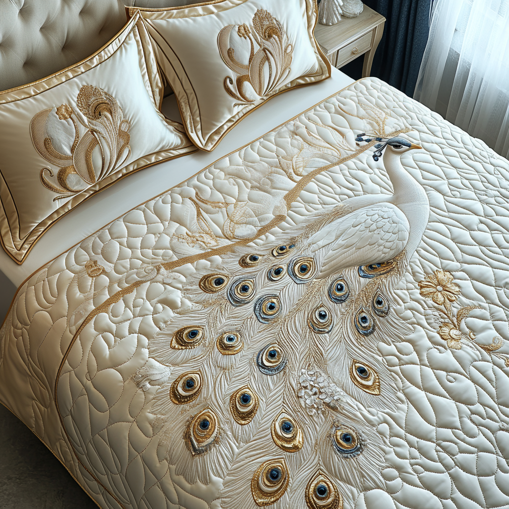 Peacock 3-Piece Quilted Bedding Set NCU0VT174
